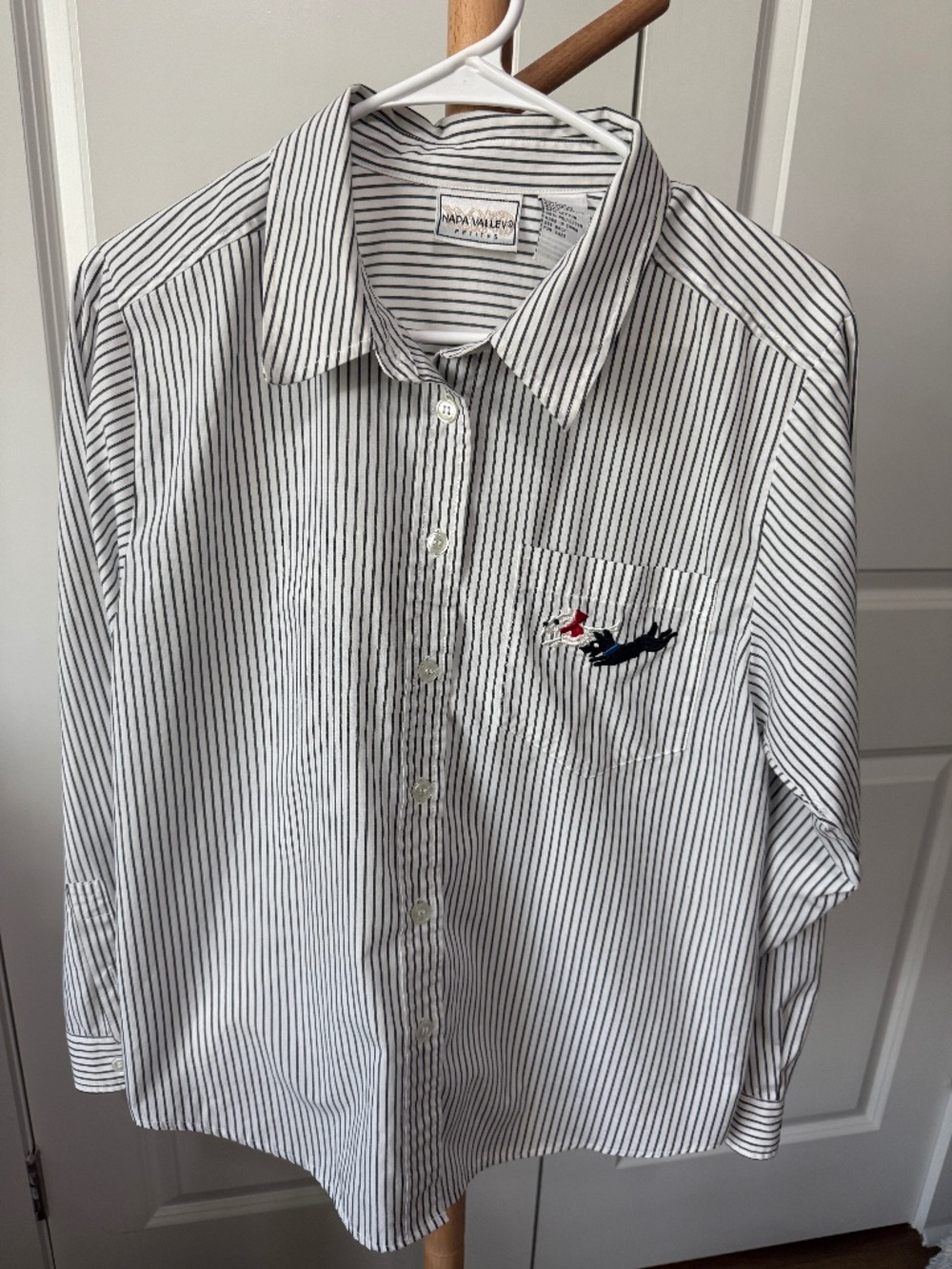 Napa Valley Petites Striped Button Front Shirt | Embroidered Scottie Dogs | L